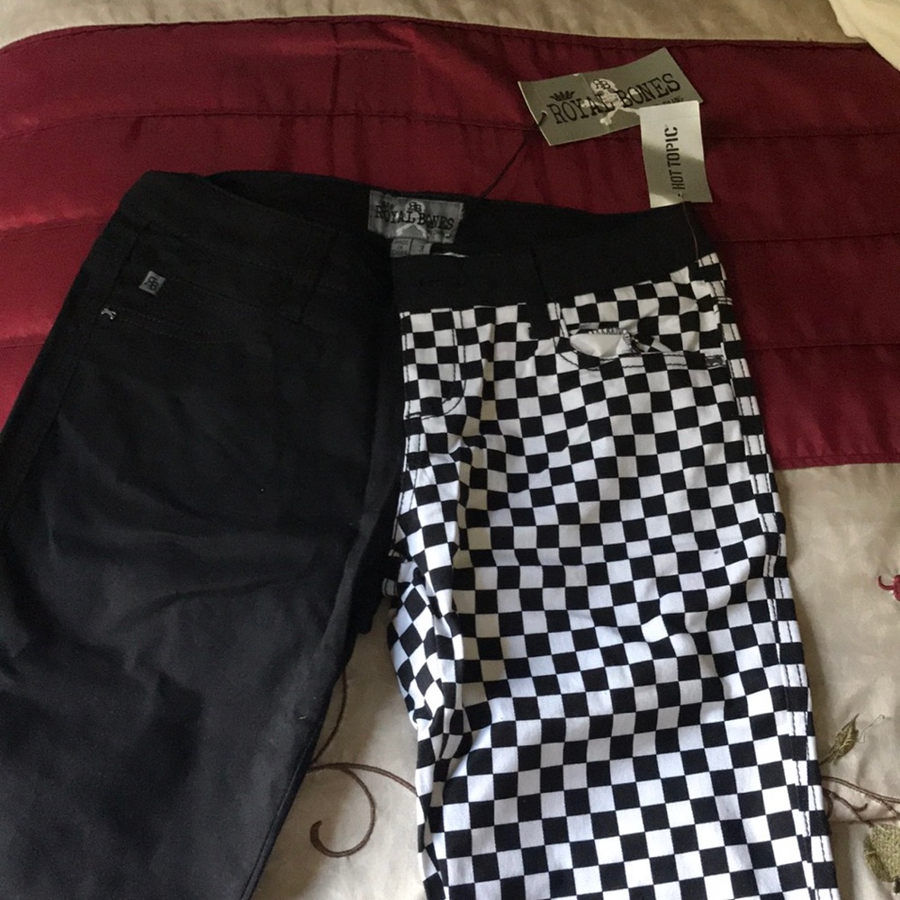Half and half checkered jeans